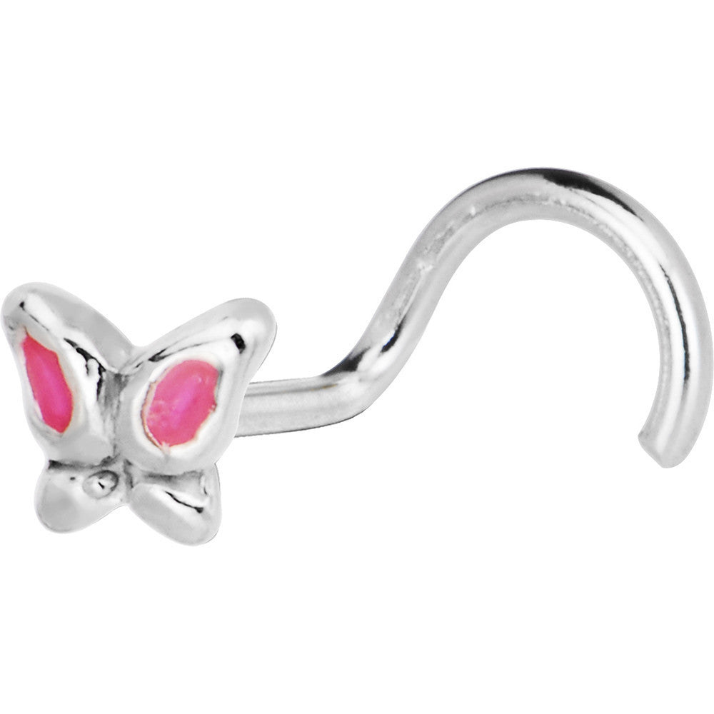 Sterling Silver 3mm Pink Gem Butterfly Nose Ring