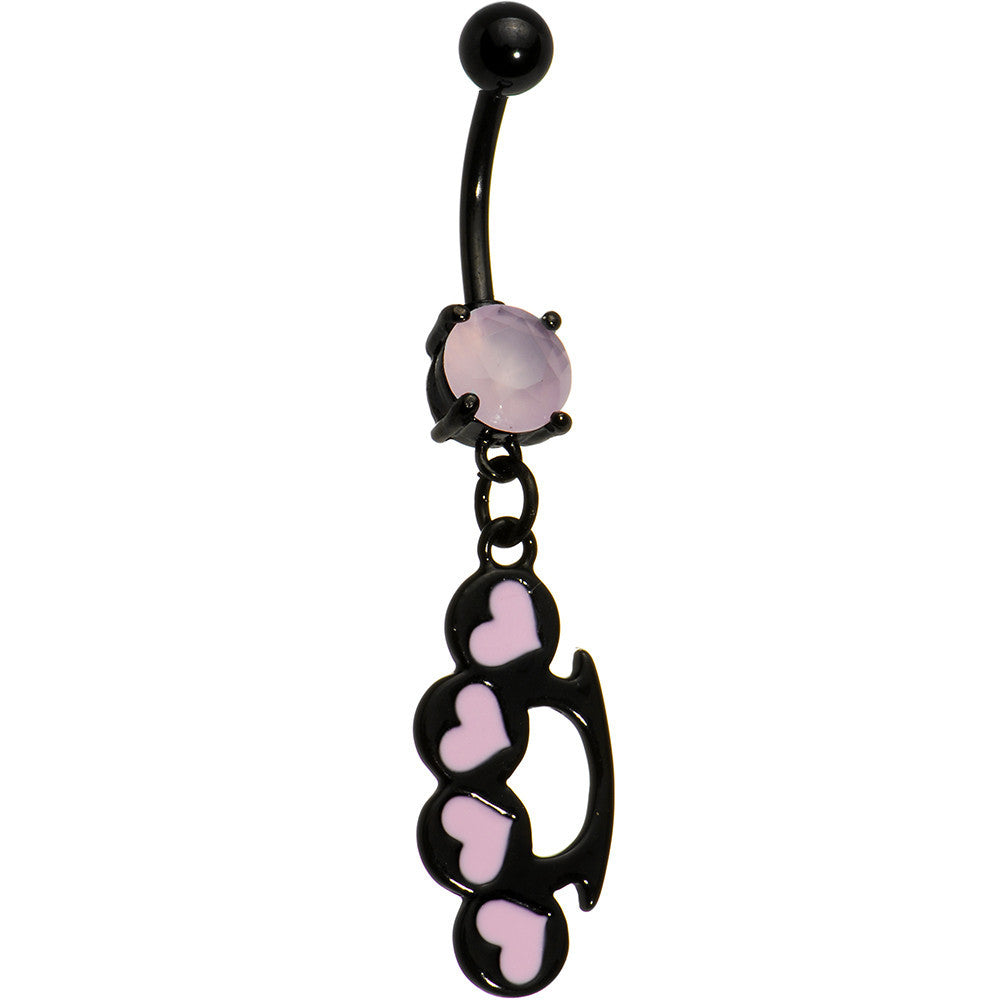 Pastel Pink Heart Brass Knuckle Belly Ring