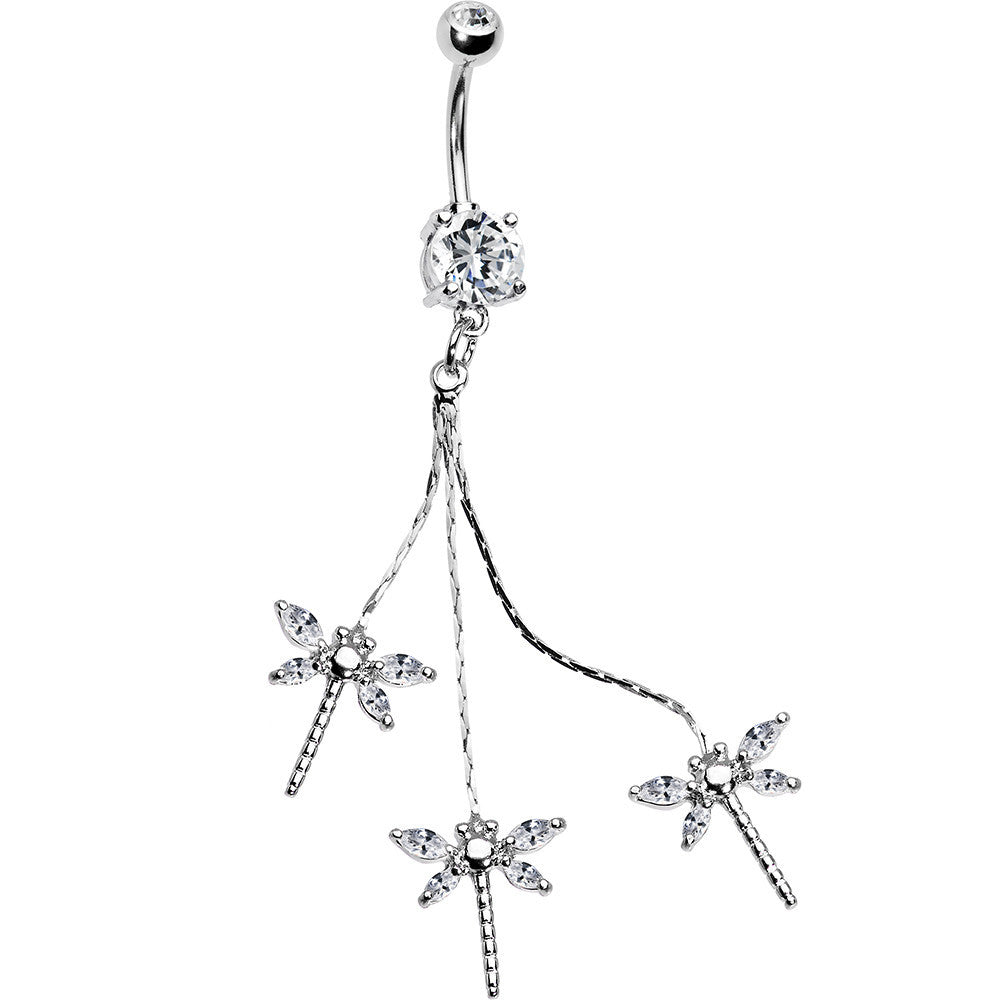 Clear Cubic Zirconia Mini Dragonfly Drop Belly Ring