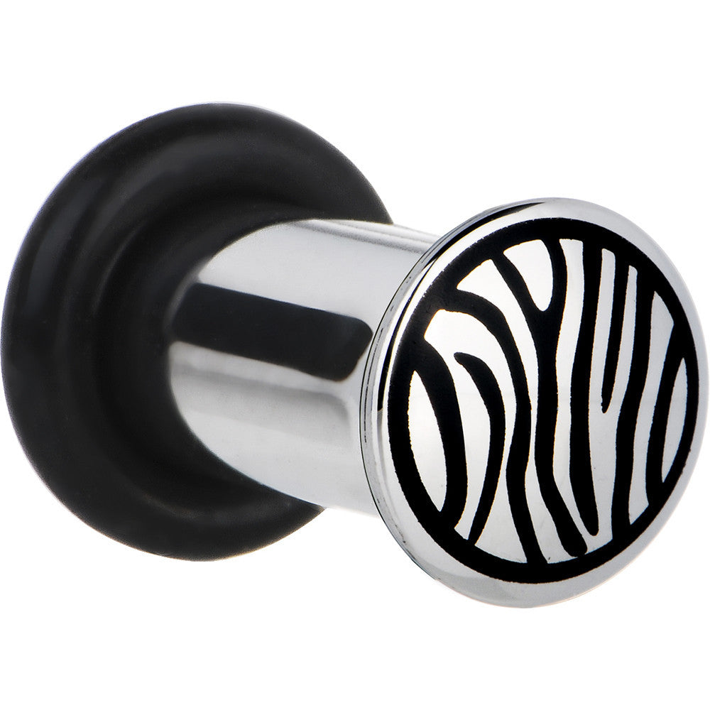 4 Gauge Stainless Steel Black Zebra Striped Plug