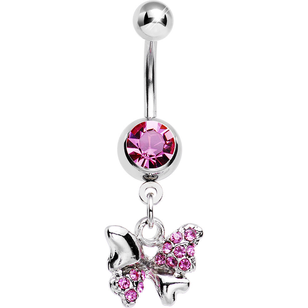 Pink Jeweled Heart Wing Butterfly Belly Ring