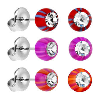 Acrylic Beach Ball Gem Stud Earrings Set