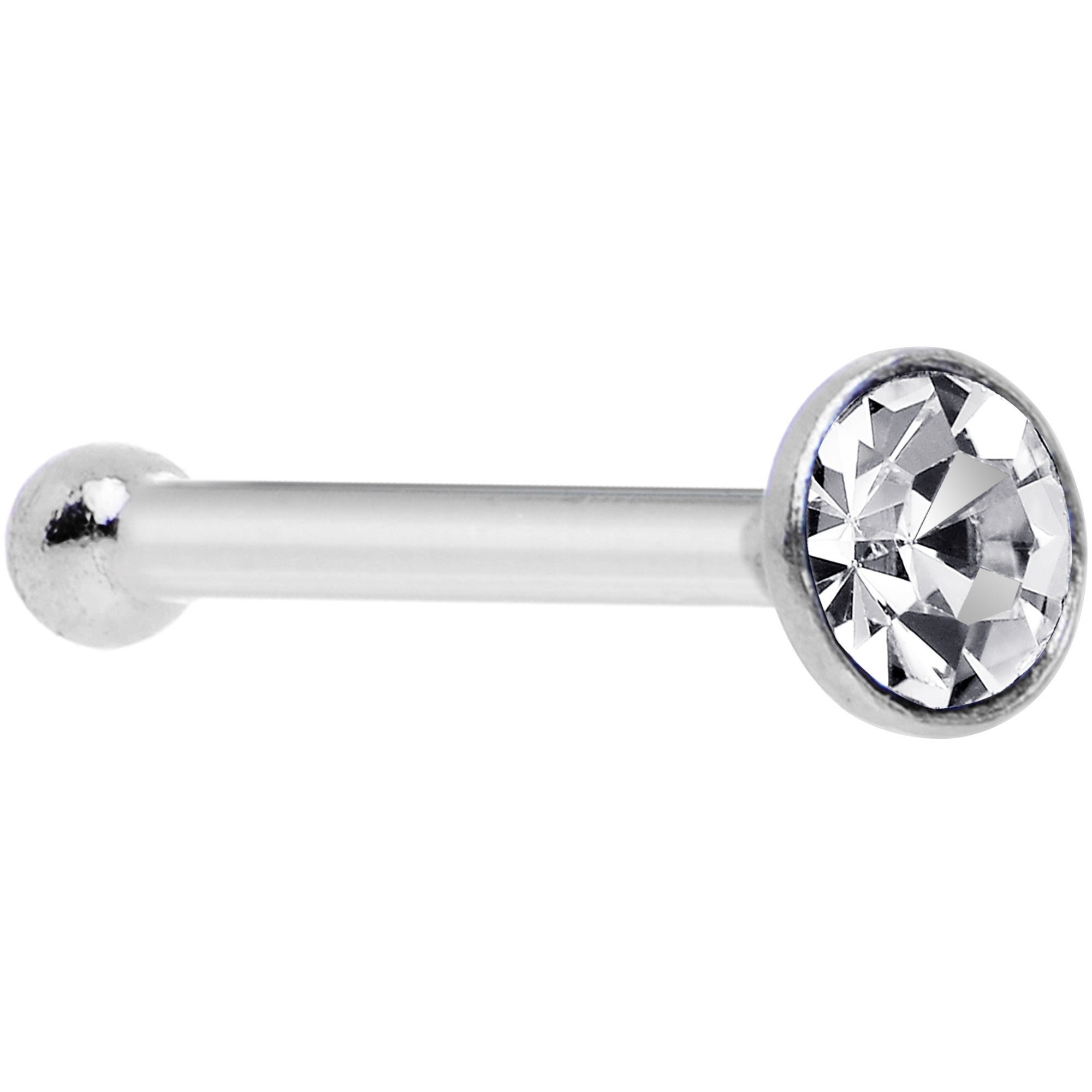925 Silver 2mm Round Clear Nose Bone Created with Crystals