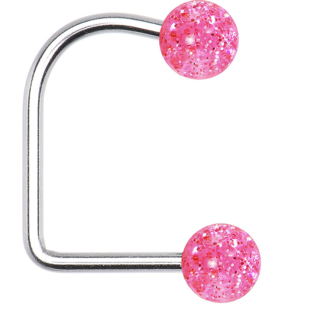 14 Gauge Pink Acrylic Glitter Ball Lippy Loop Labret
