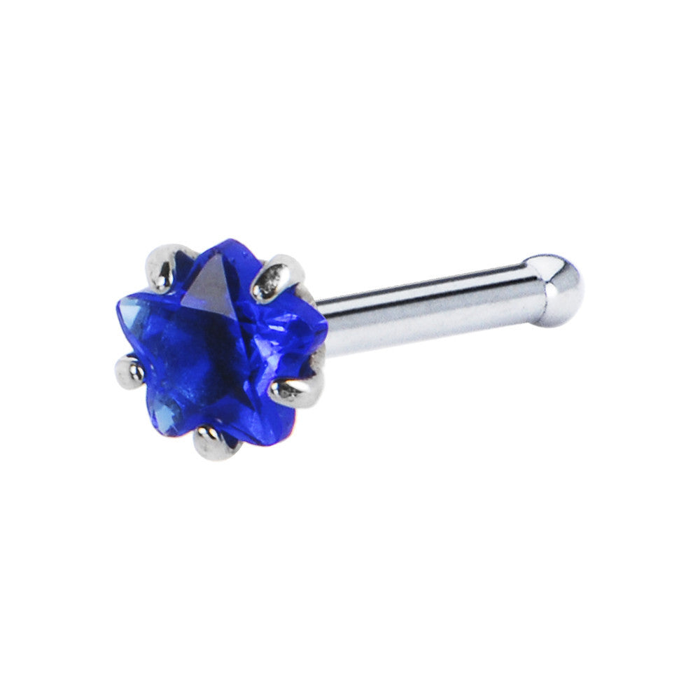 18G Blue Star Cubic Zirconia Nose Bone