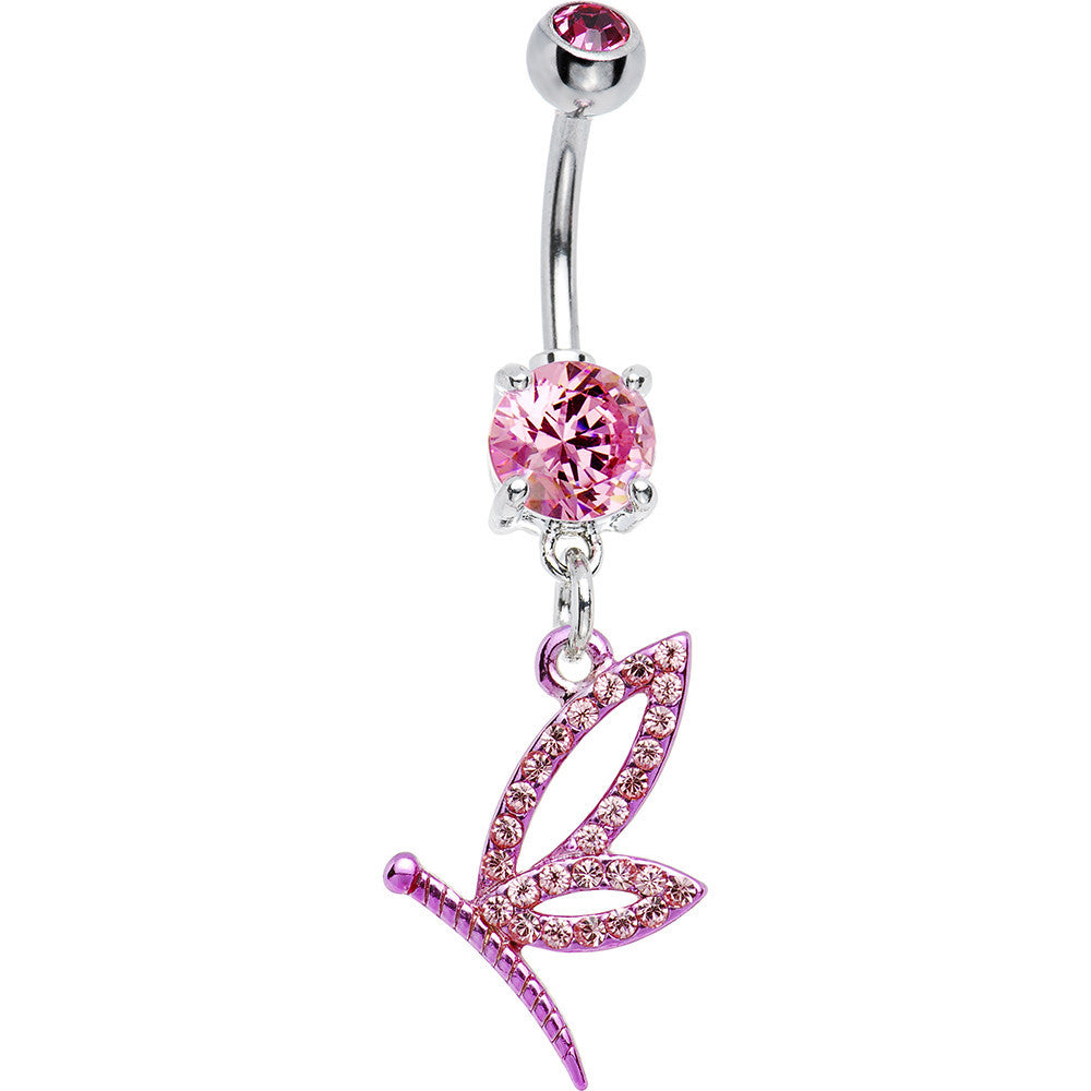 Pink Cubic Zirconia Dragonfly Belly Ring
