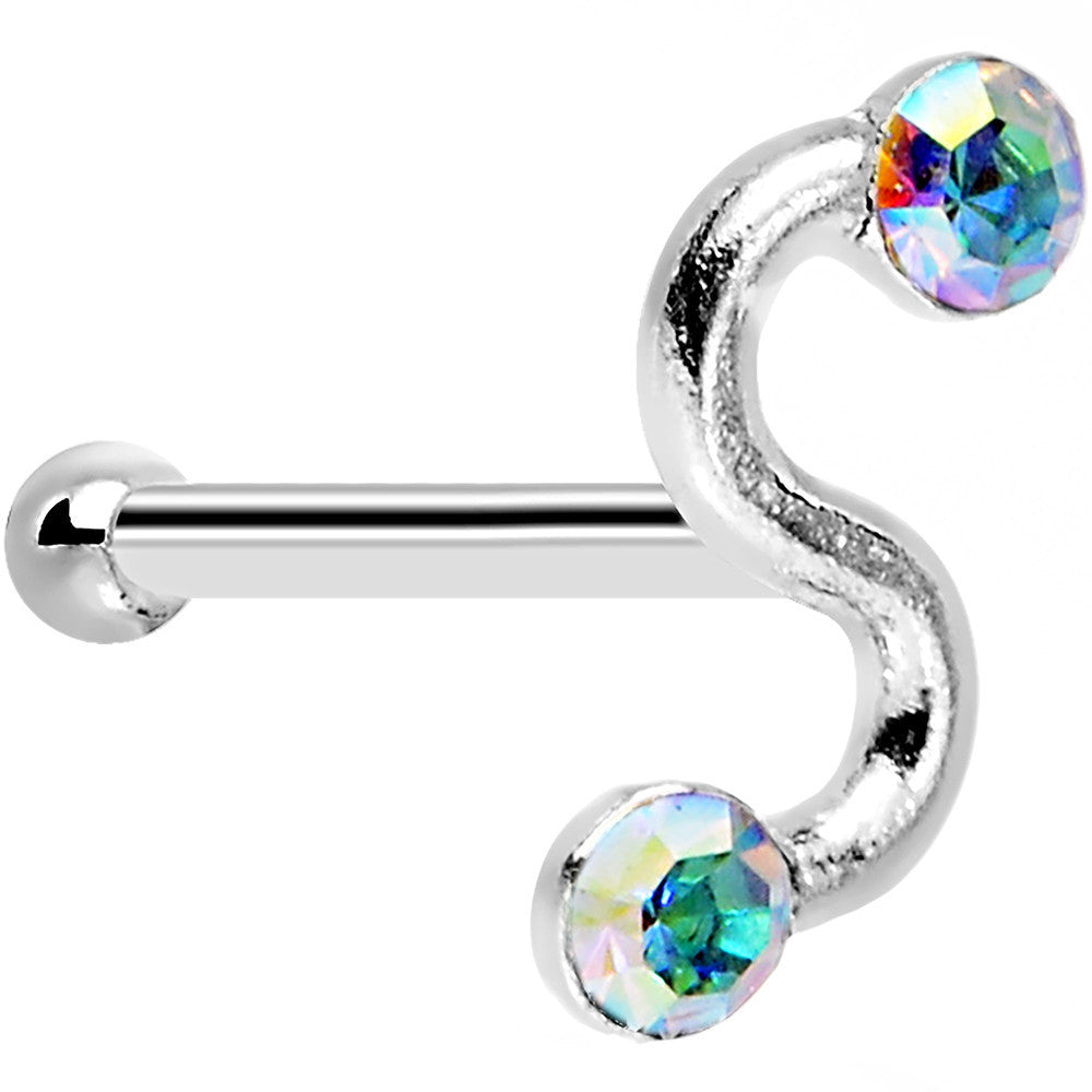 925 Silver Squiggle Aurora Nose Bone Created with Crystals