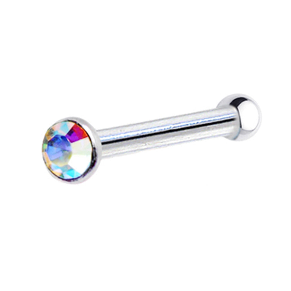 Sterling Silver 1.2mm Aurora Nose Bone Created with Crystals