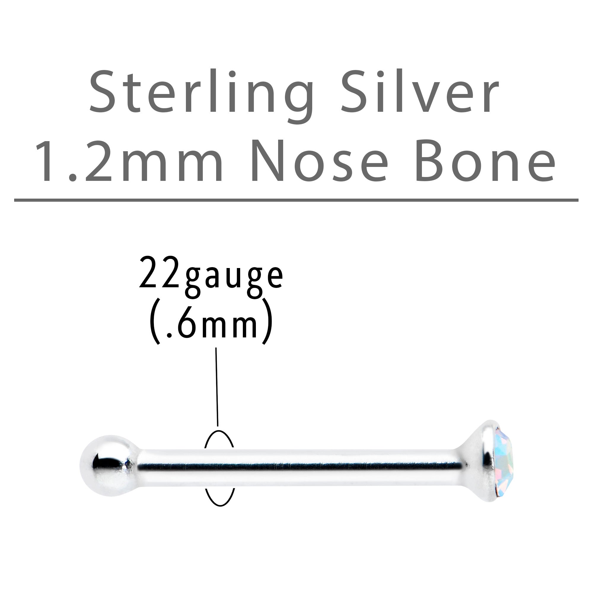 Sterling Silver 1.2mm Aurora Nose Bone Created with Crystals