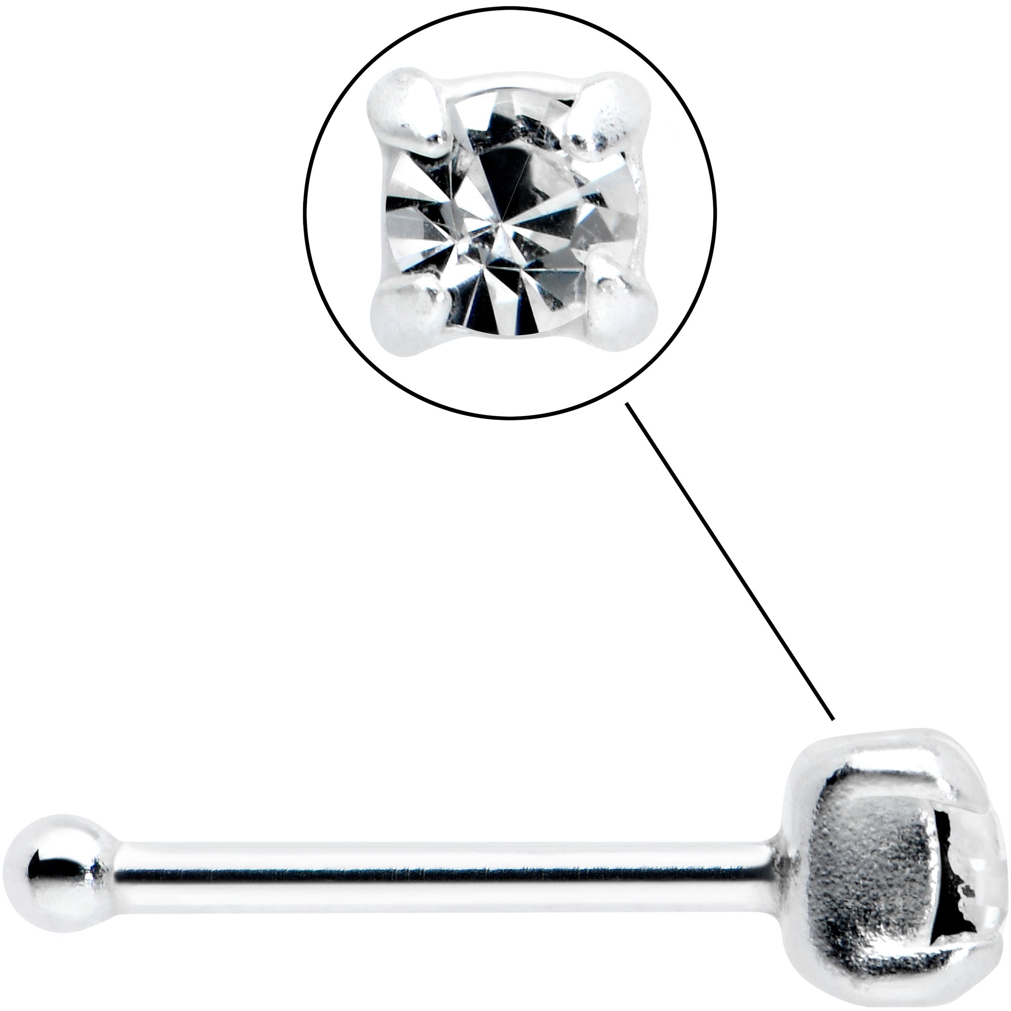 Sterling Silver 2mm Clear Nose Bone Created with Crystals