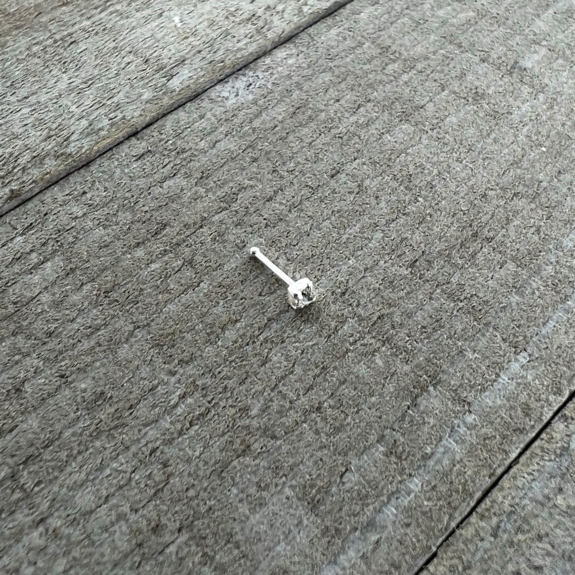 Sterling Silver 2mm Clear Nose Bone Created with Crystals