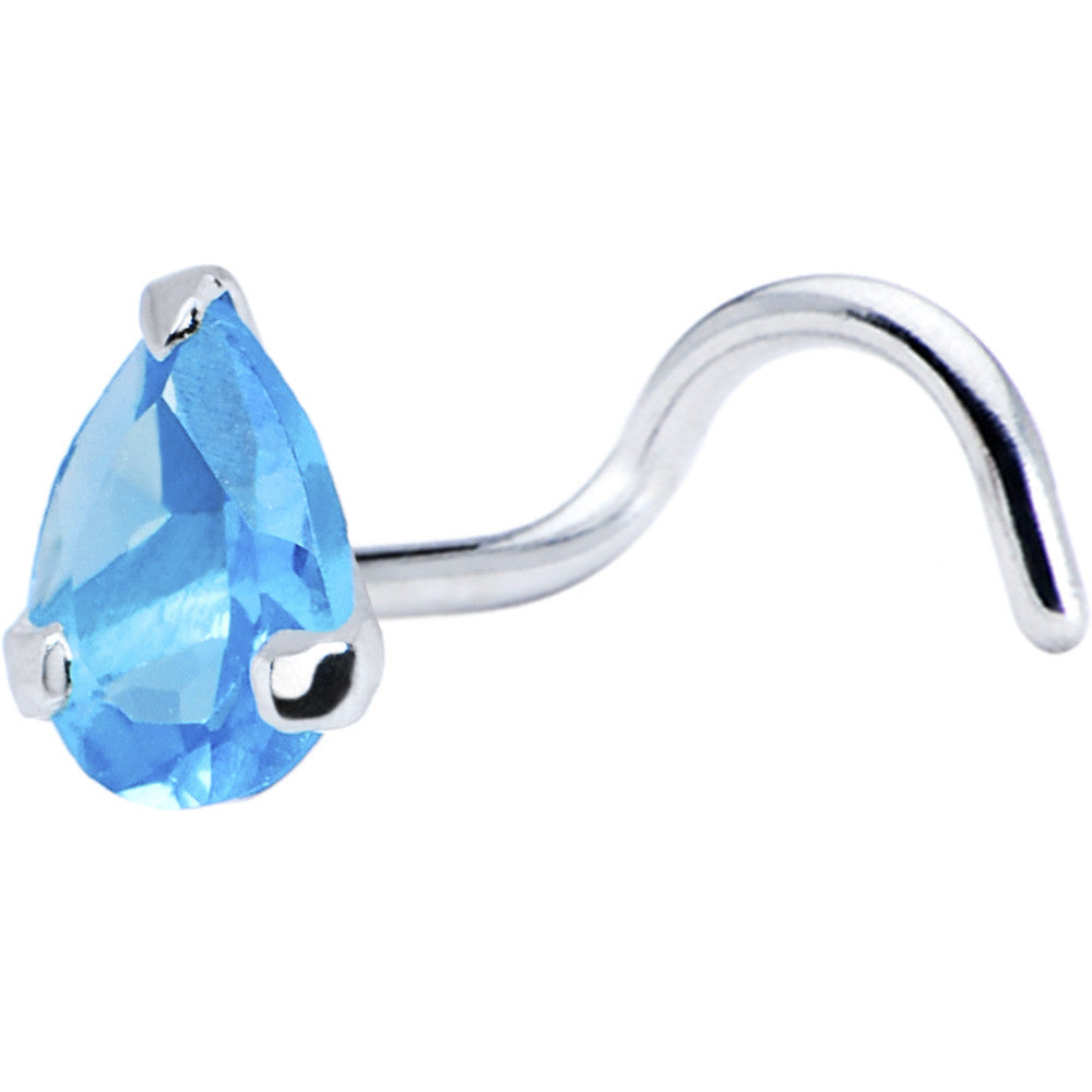 925 Aqua 3mm CZ Teardrop Nose Ring Created with Crystals