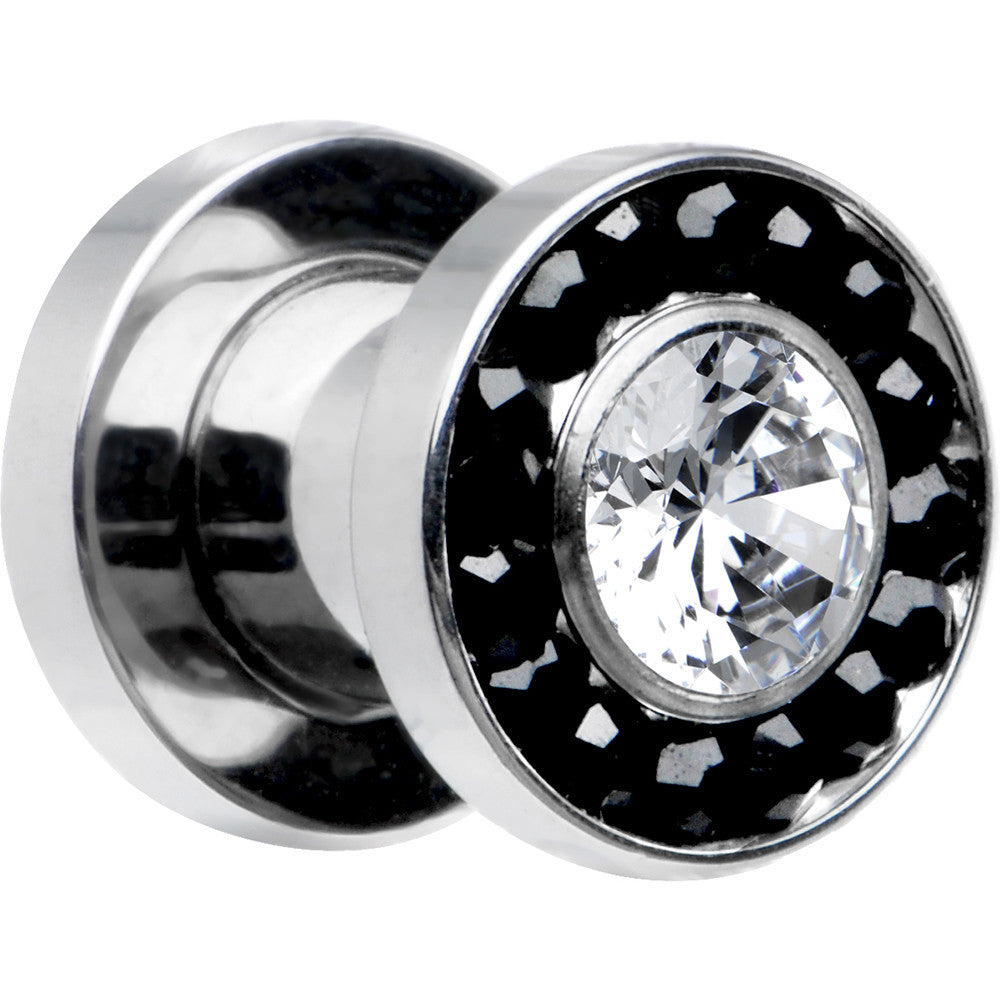 2 Gauge Stainless Steel Black Clear CZ Screw Fit Tunnel