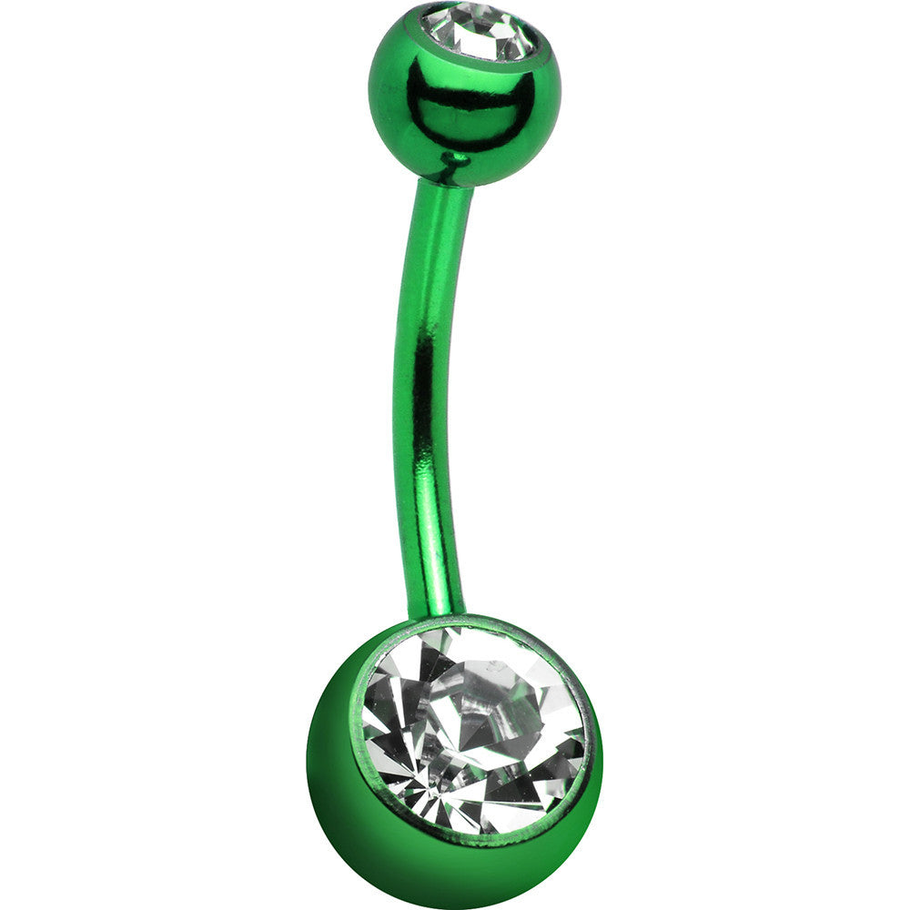 Green Double Gem Anodized Titanium Belly Ring