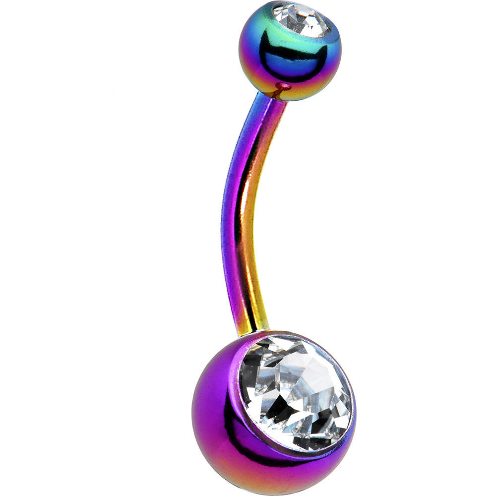 Rainbow Double Gem Anodized Titanium Belly Ring