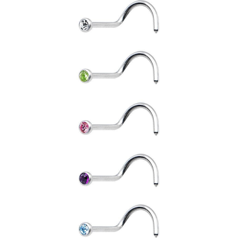 20 Gauge Stainless Steel CZ Nose Ring Pack Set