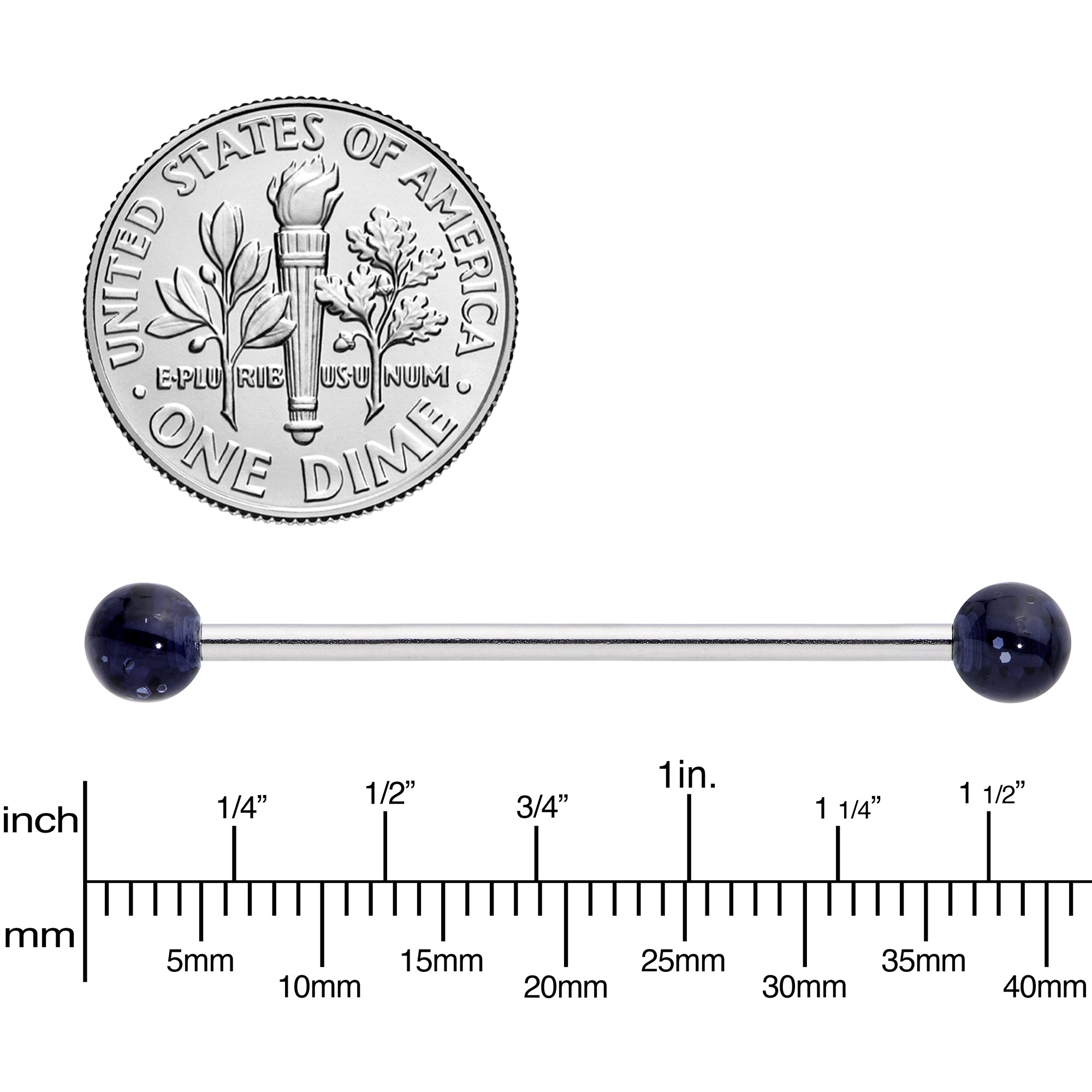 Black Glitter Industrial Barbell 31mm