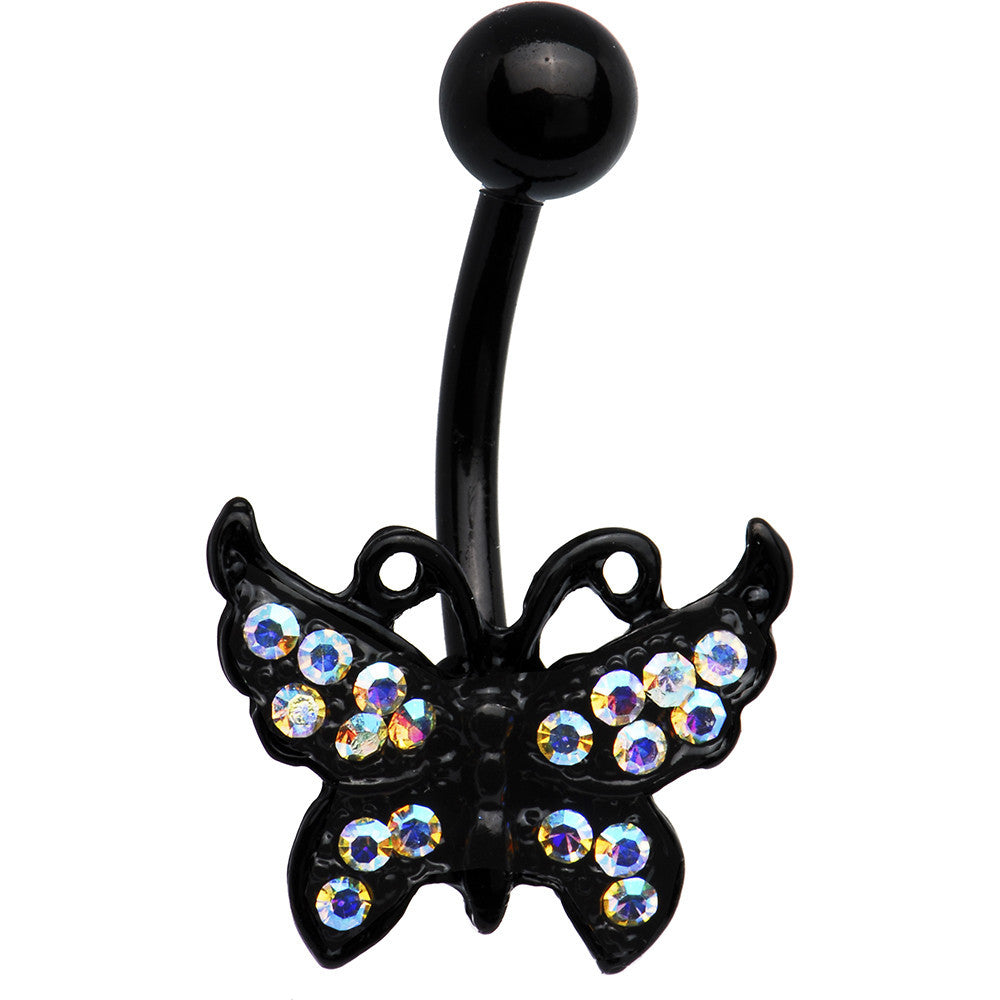 Black Aurora Crystal Butterfly Belly Ring