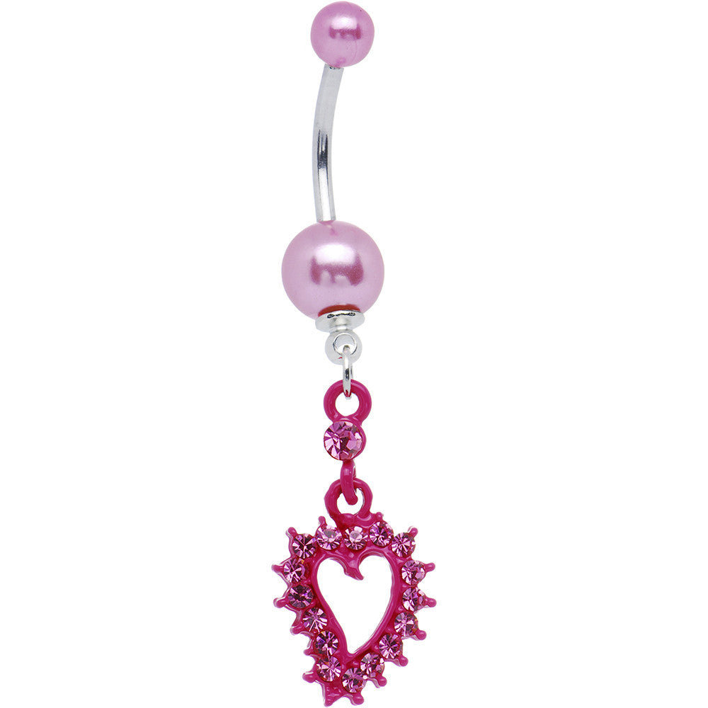 Precious Pink Faux Pearl Heart Cut Out Belly Ring