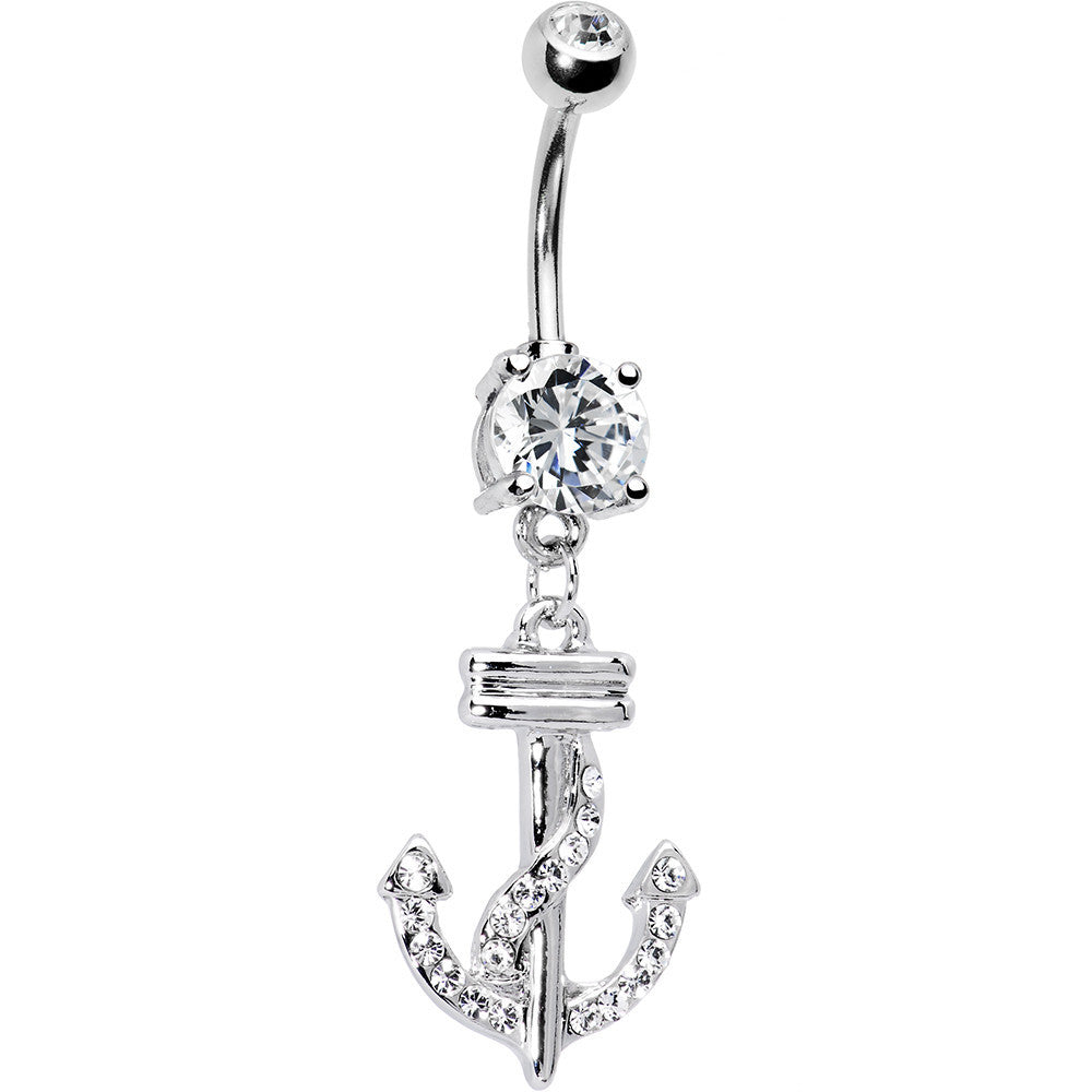 Clear Cubic Zirconia Anchor Belly Ring