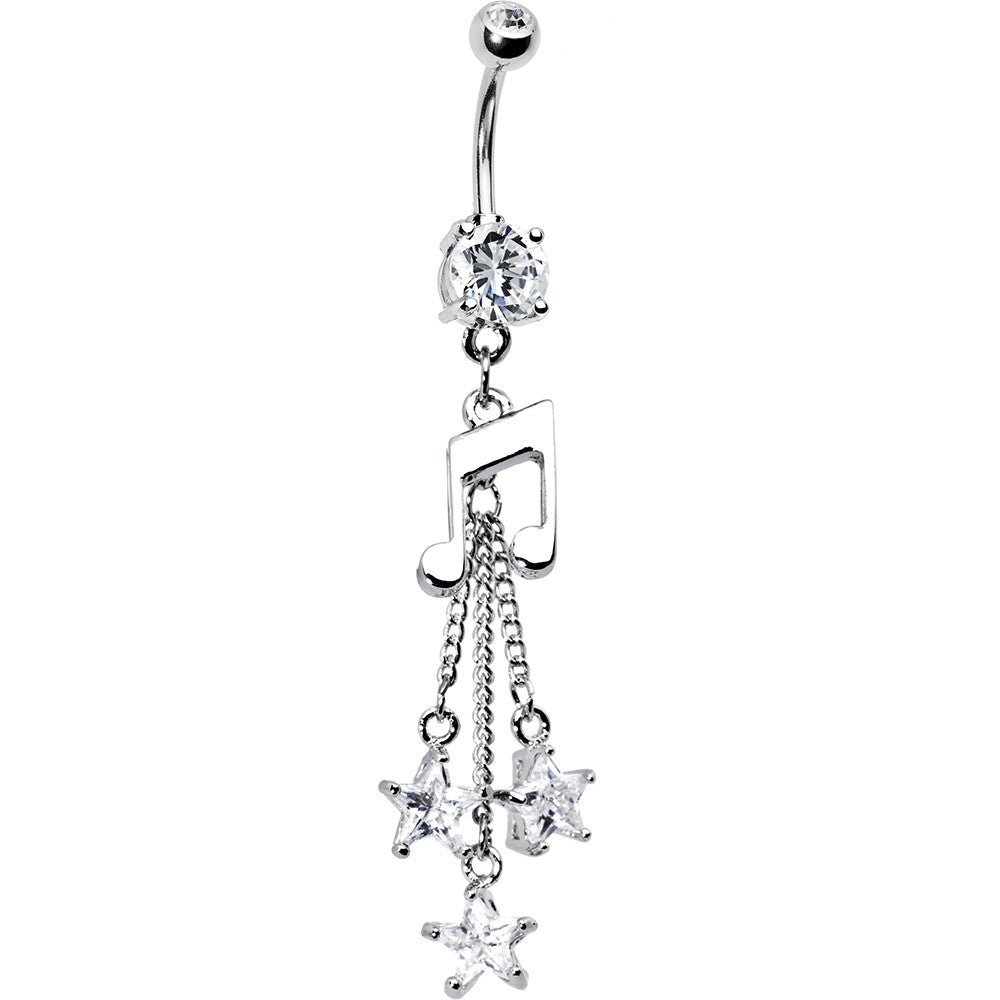 Clear CZ Music Note Star Dangle Belly Ring