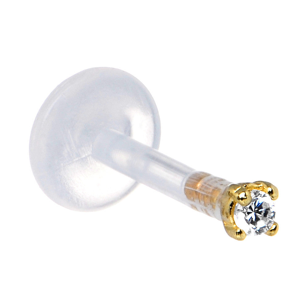 14k Gold 2.5mm CZ Bioplast Push In Labret Monroe Tragus