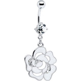 White Decorated Cubic Zirconia Flower Belly Ring
