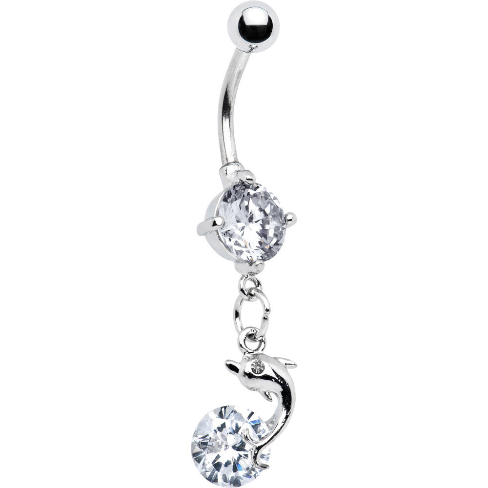 Double Gem Leaping Dolphin Belly Ring