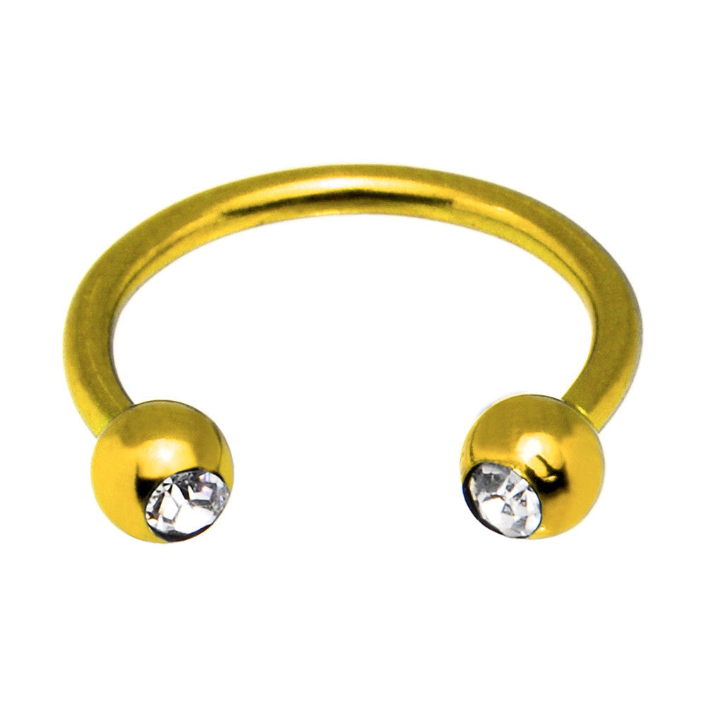 16G 5/16 Clear Gem Gold Tone Anodized Horseshoe Circular Barbell