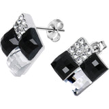 Black and Crystal Geometric Block Earrings