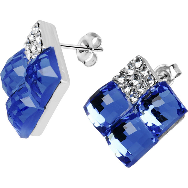 Blue and Crystal Geometric Block Earrings