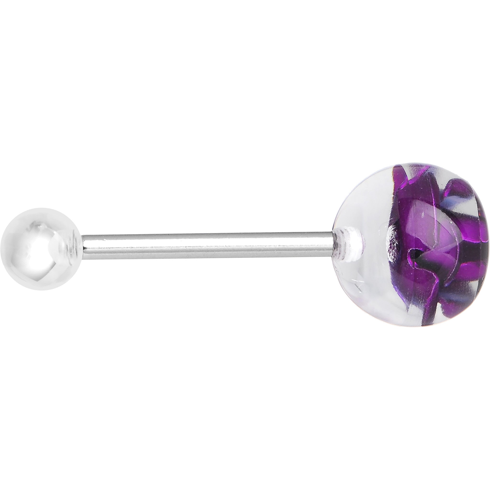Floating Purple Rose Flower Barbell Tongue Ring