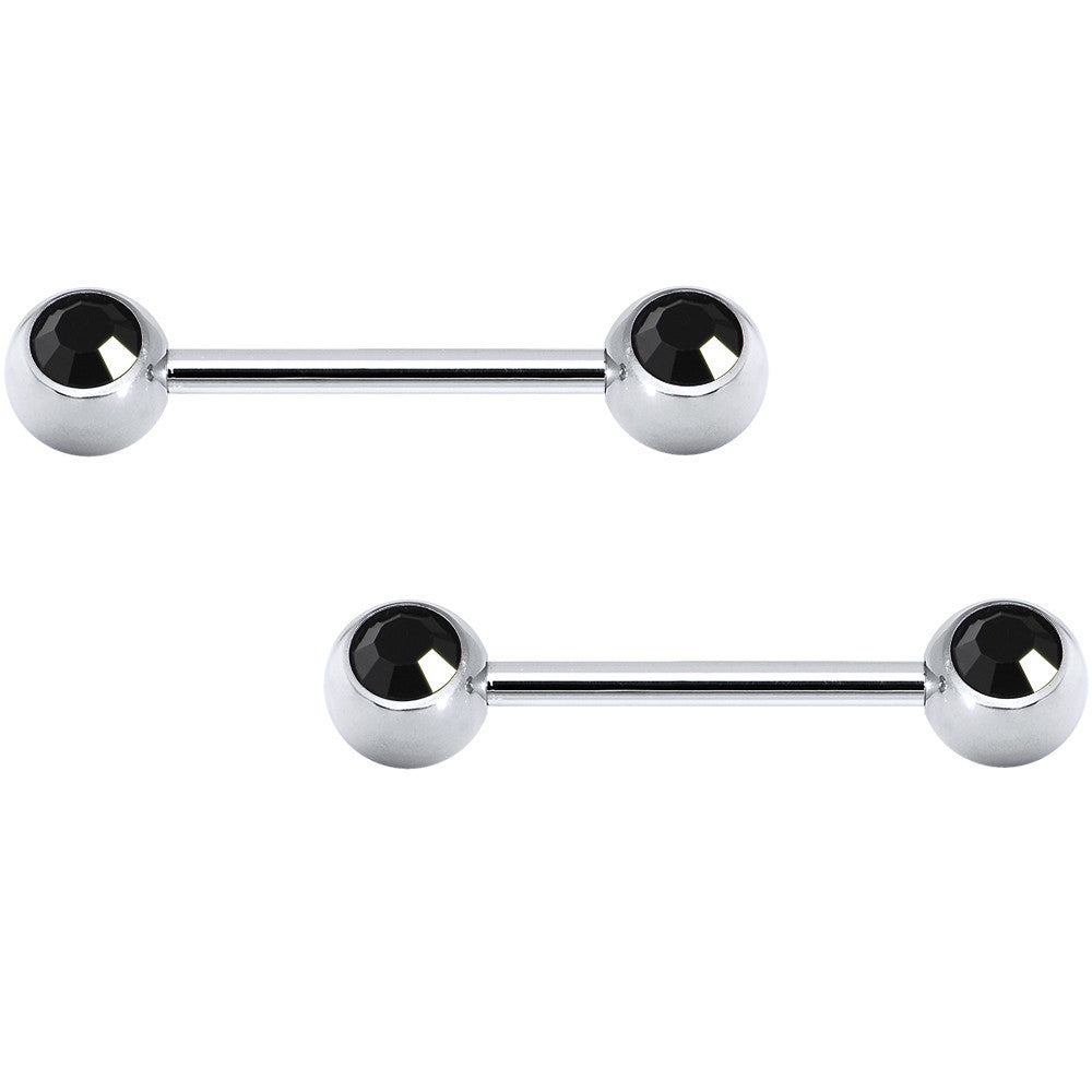 Black Double Front Gem Stainless Steel Barbell Set