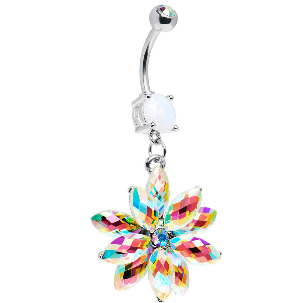 Stainless Steel Aurora Borealis Crystal Belly Ring