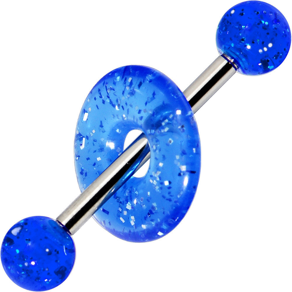 Blue Glitter Lifesaver Barbell Tongue Ring