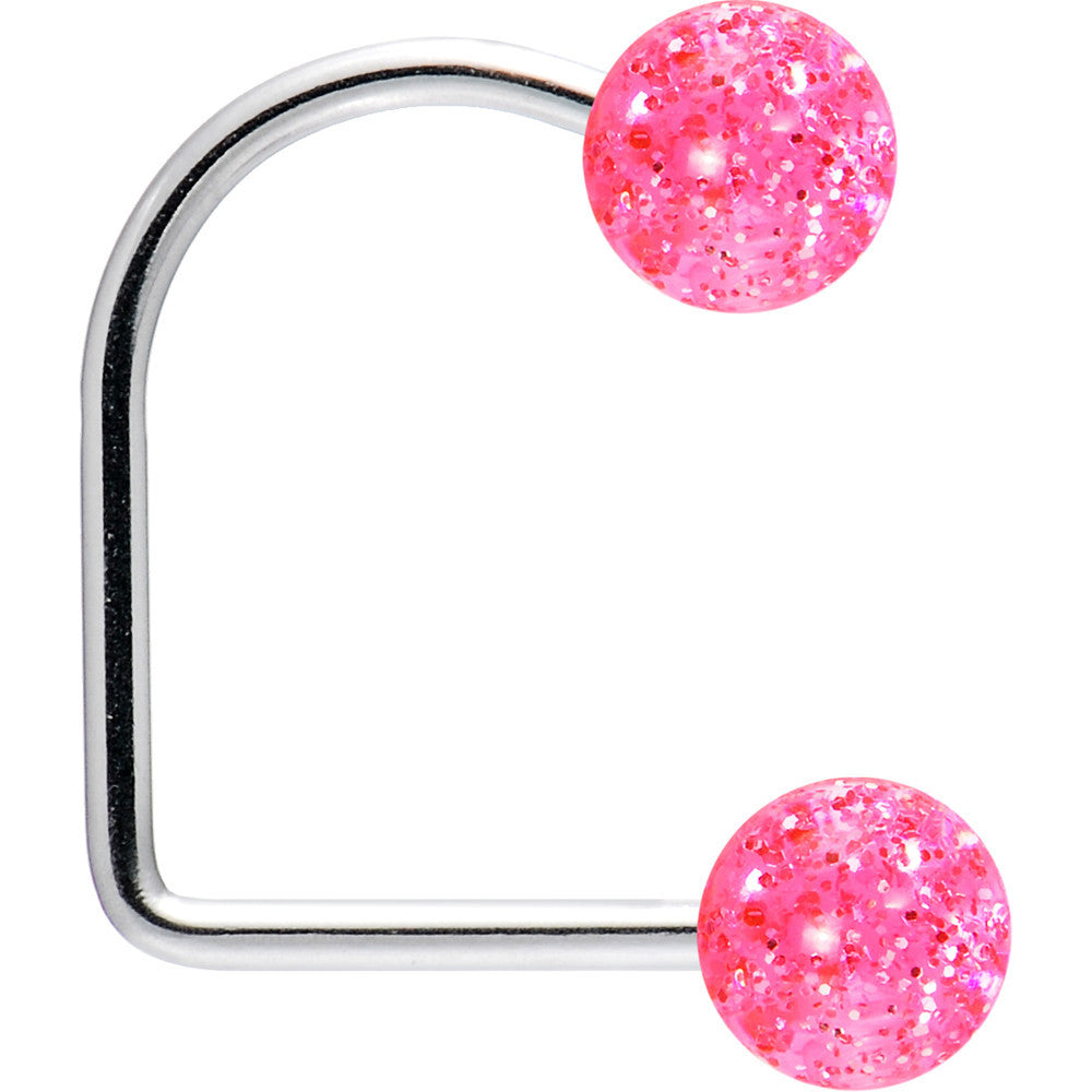 16 Gauge Pink Acrylic Glitter Ball Lippy Loop Labret