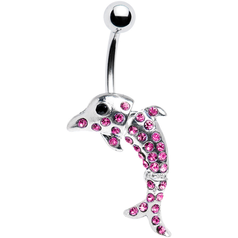Pink Dazzling Dolphin Belly Ring