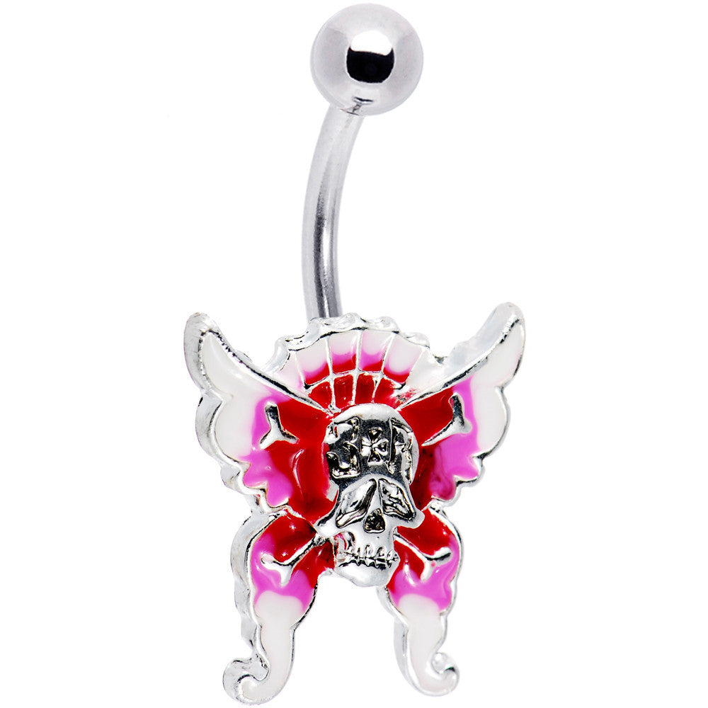 Skull Surrender Pink Butterfly Belly Ring