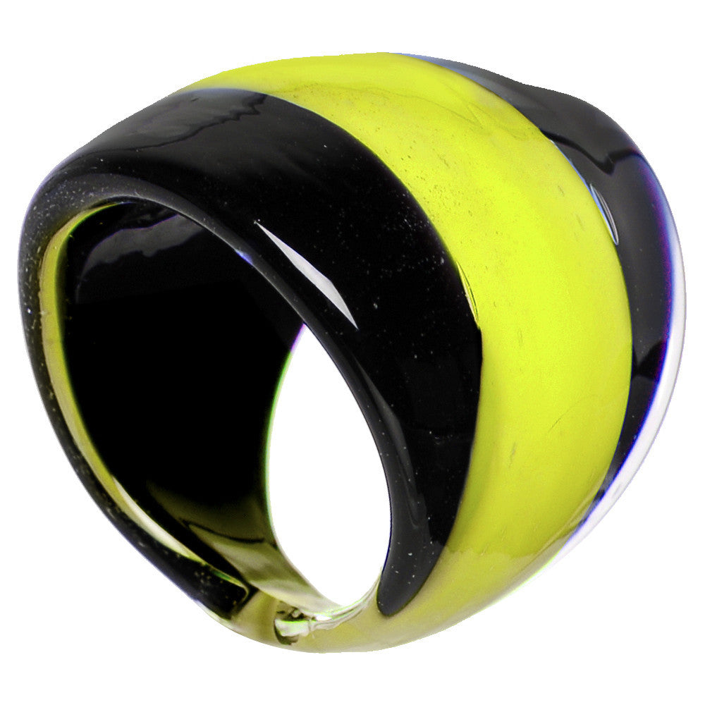 Handmade Striped Yellow Bold Glass Ring