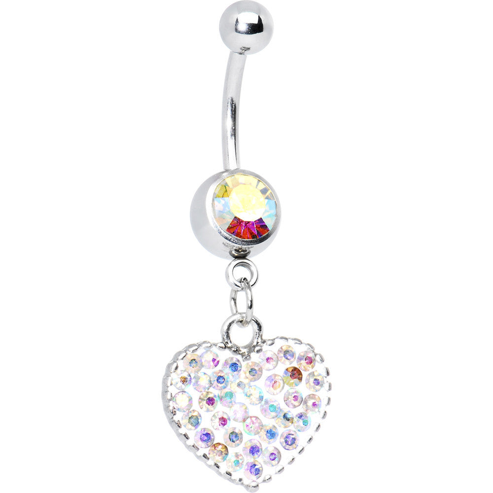 Love Yourself Aurora Borealis CZ Heart Belly Ring