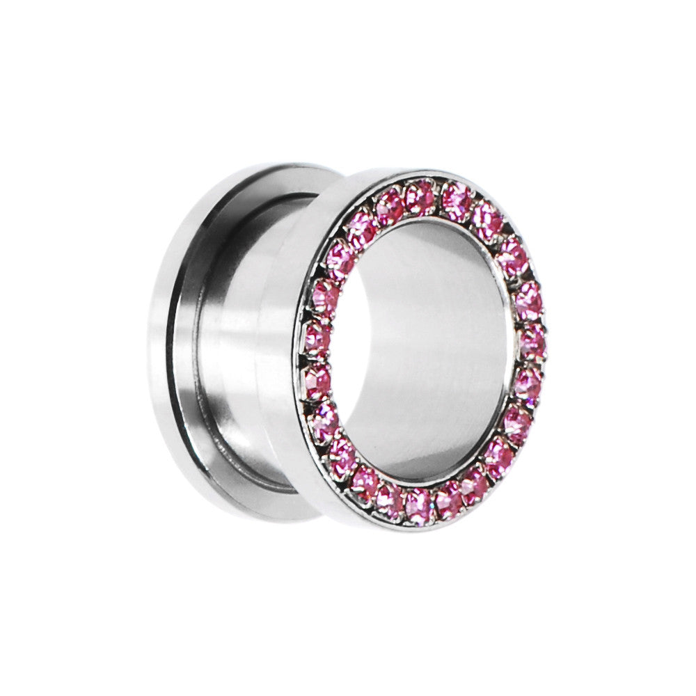 5/8 Stainless Steel Pink Gem Screw Fit Tunnel