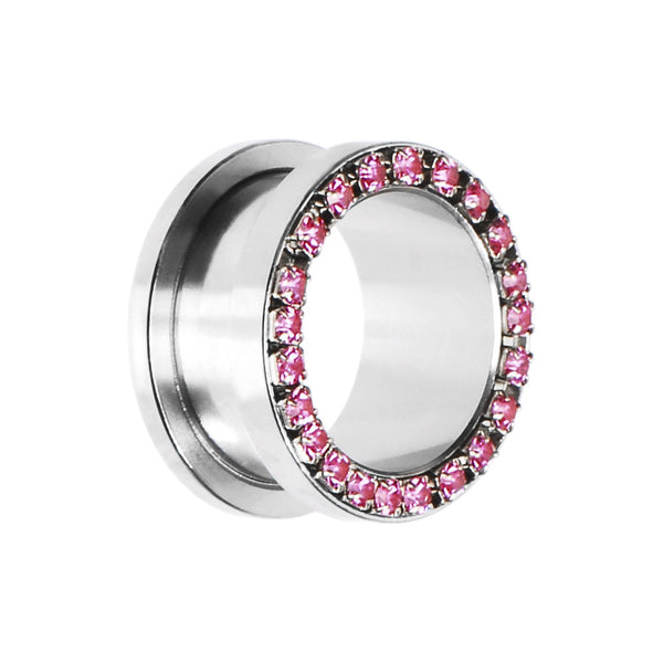 18mm Stainless Steel Pink Gem Screw Fit Tunnel