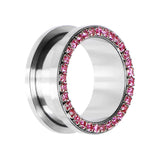 7/8 Stainless Steel Pink Gem Screw Fit Tunnel
