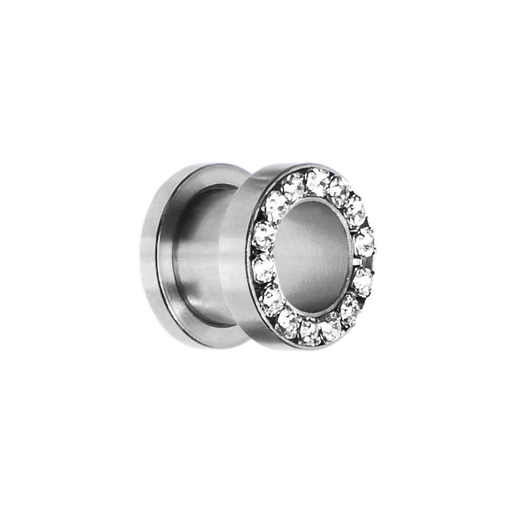 00 Gauge Stainless Steel Clear Gem Screw Fit Tunnel