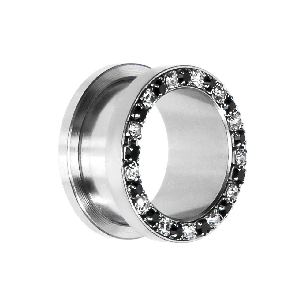 18mm Stainless Steel Black Clear Gem Screw Fit Tunnel