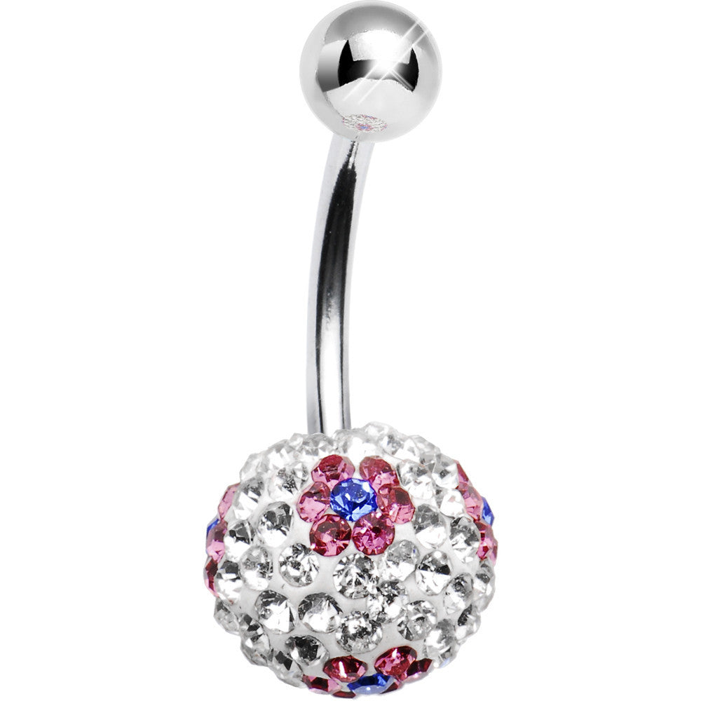 Clear Pink Flower Crystal Evolution Belly Ring