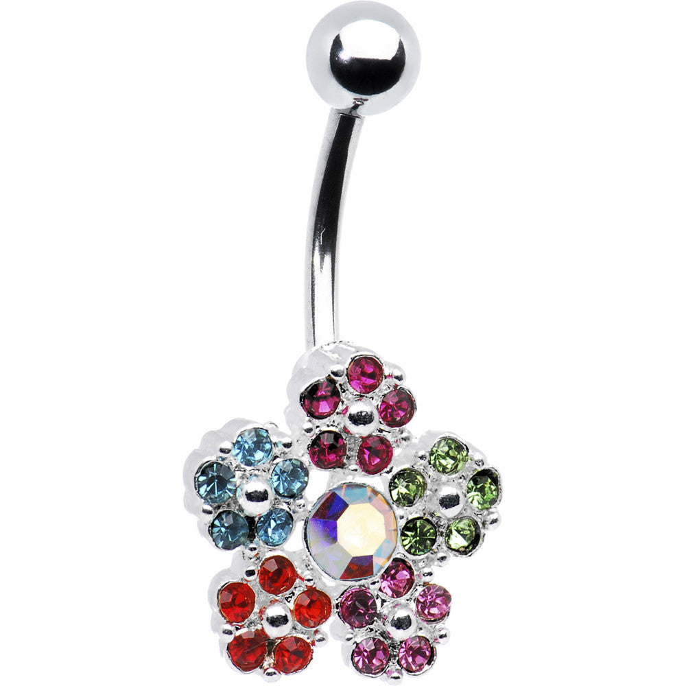 Multi Gem Kaleidoscope Flower Belly Ring