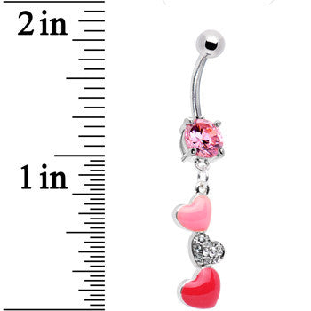 Pink CZ Passionate Hearts Dangle Belly Ring