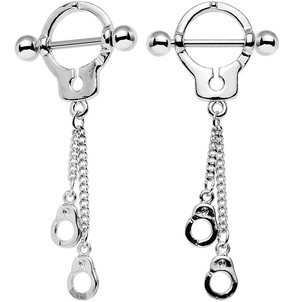 14G 5/8 Hold Me In Handcuffs Dangle Nipple Shield Set