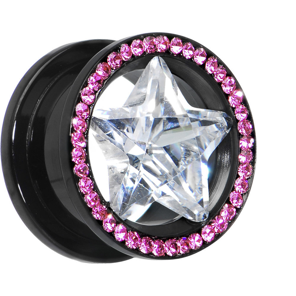 5/8 Black Pink Titanium Star CZ Screw Fit Tunnel